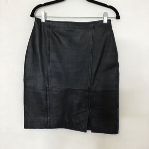 KC Collection Women Classic Dark Deep Black Leather Pencil Skirt Size 8